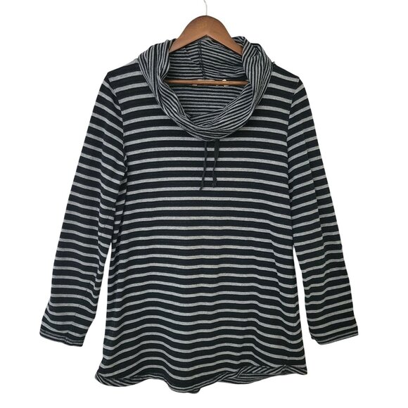 Soft Surroundings Tops - Soft Surroundings Tunic Top Womens M Black Gray Stripped Cowl Neck Pullover
